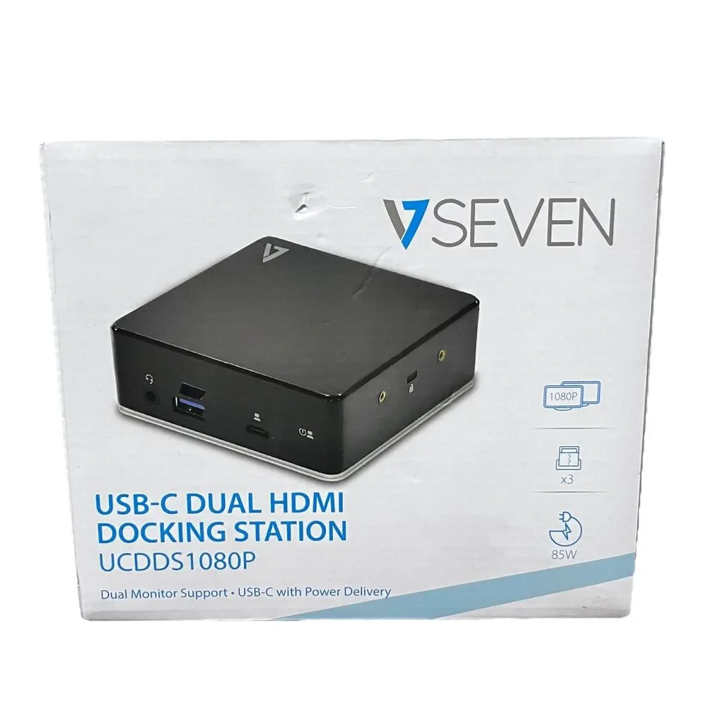 VSEVEN USB-C Dual HDMI Docking Station UCDDS1080P Dual Monitor 1080p PD 85W NIB